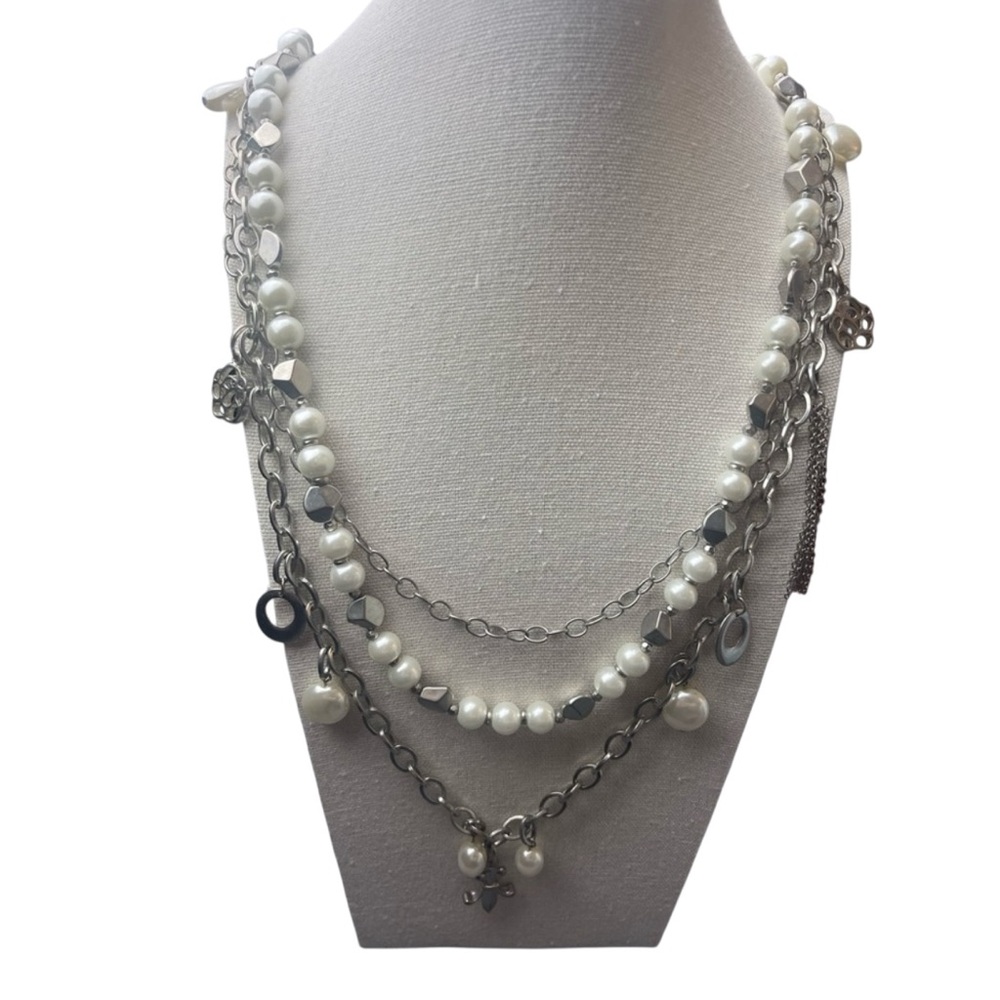 ✨ Layered Pearl & Silver Charm Necklace – NY&C – Girly, Elegant & Chic ✨